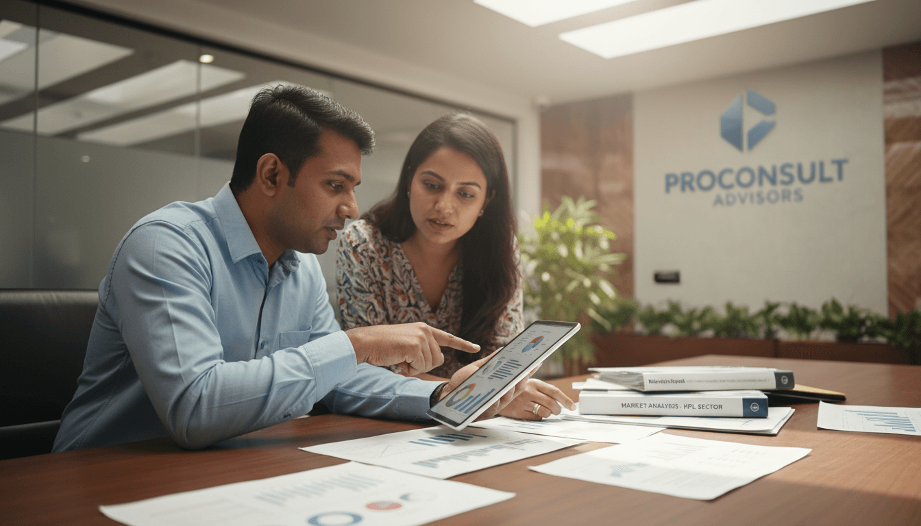 Two professionals discussing HPL manufacturing strategy and market insights